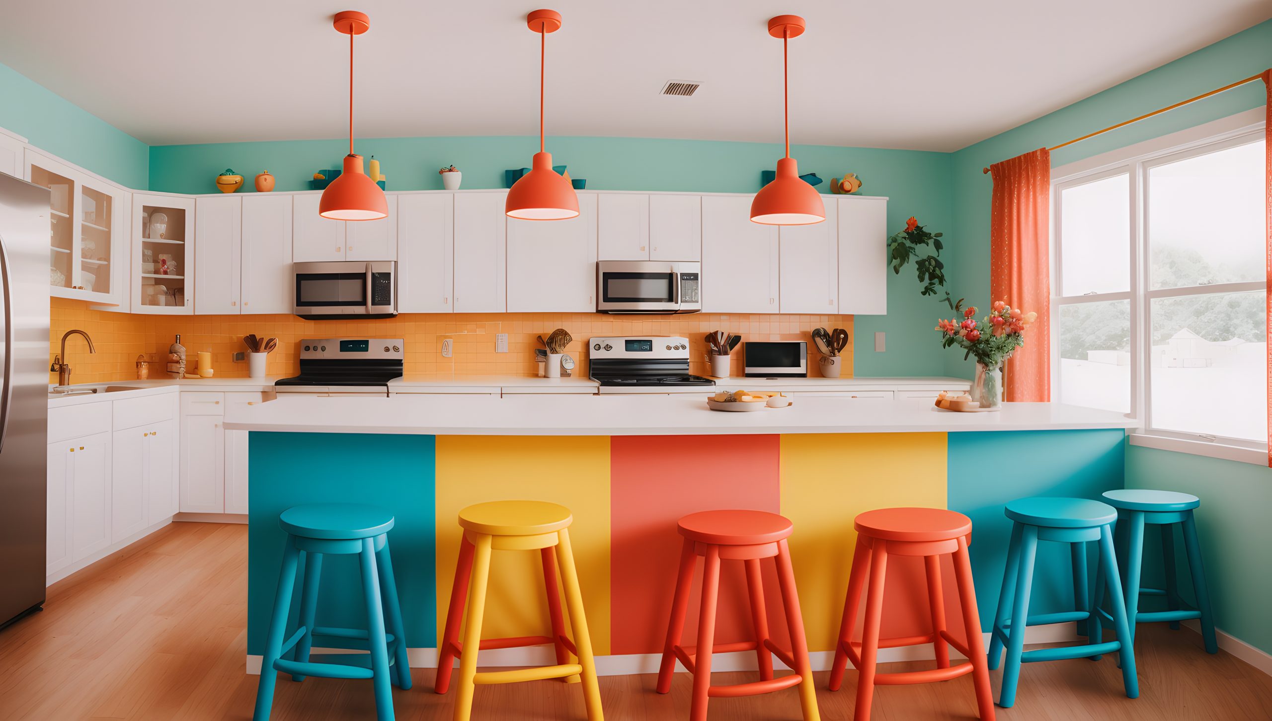 cocina con colores vibrantes y llamativos
